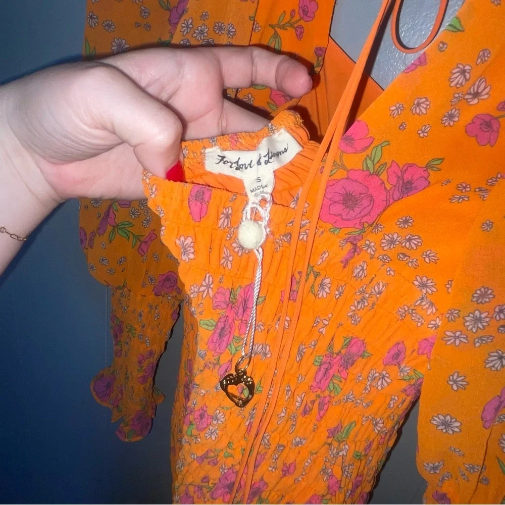 For Love and Lemons Peony Orange Ribbed Mini Dress Small Long Sleeve - Picture 9 of 10
